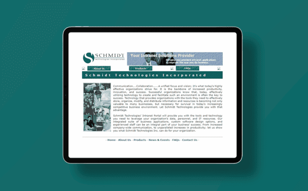 Screen capture of schmidt technologies website in 2001