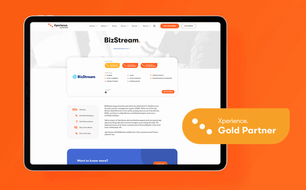 tablet devices showing BizStream's Kentico Gold Partner status