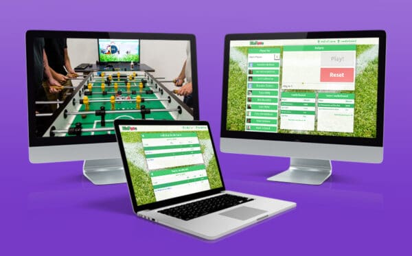 Devices showing screen captures of the BizStream Foosball app