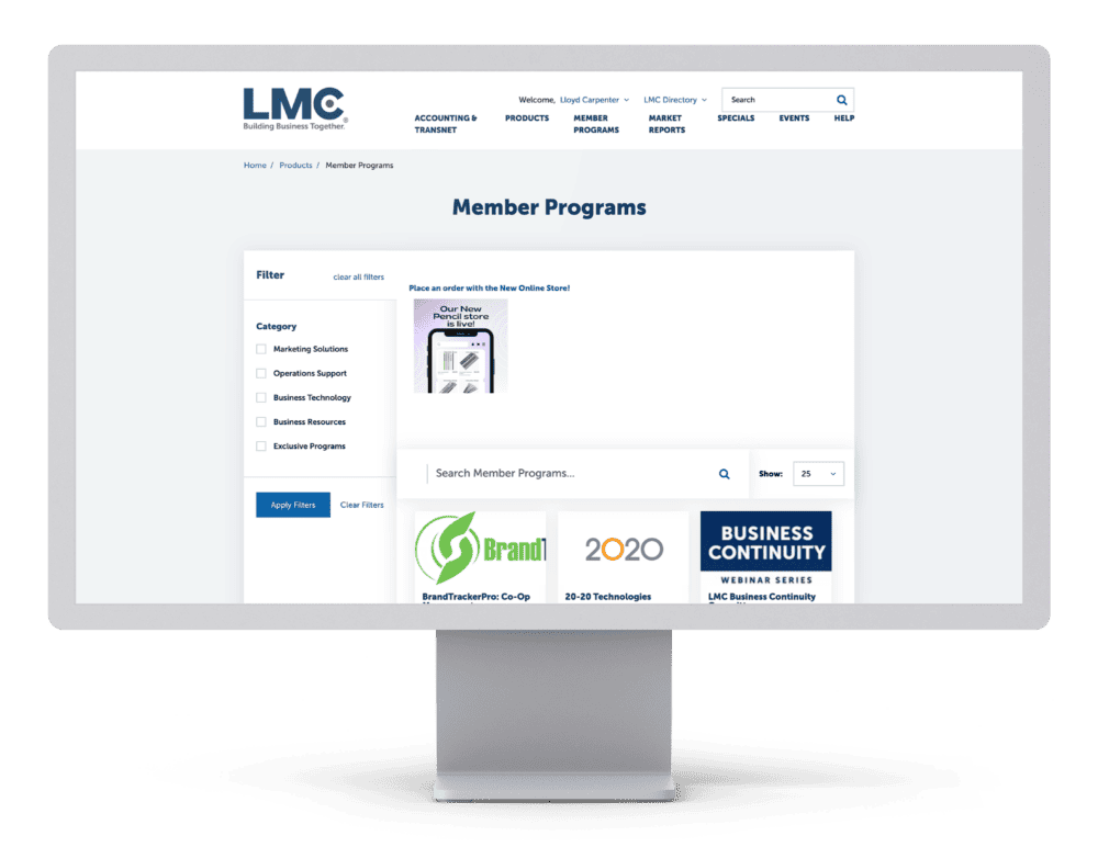 LMC's member portal shown on a monitor
