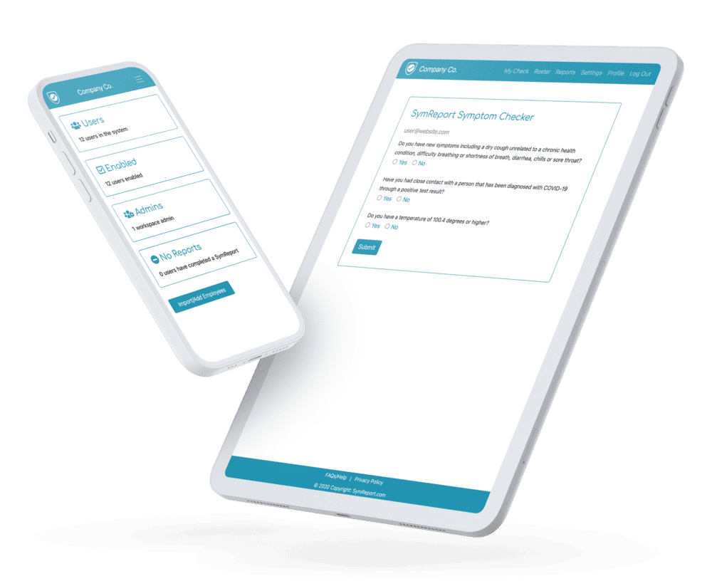 SymReport application shown on tablet and mobile device