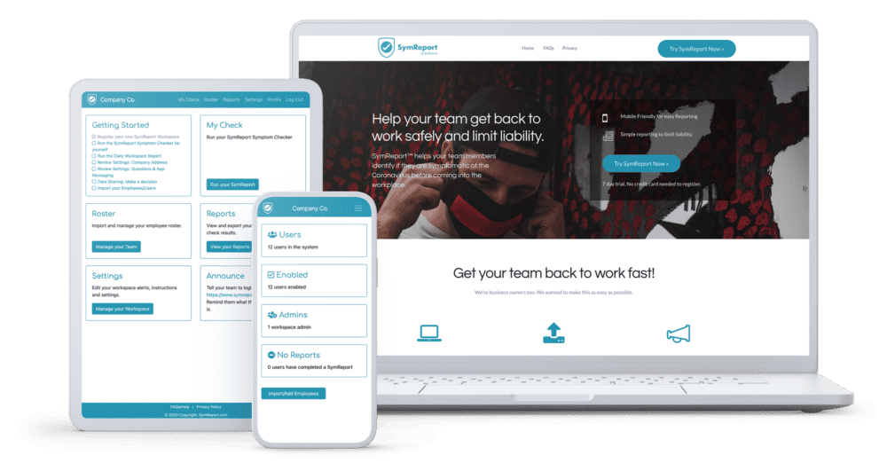 SymReport website shown on multiple devices