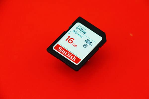 SD card on red background