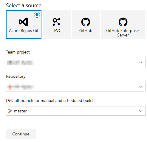 selecting your Azure Git Repo