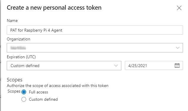 Create a new personal access token