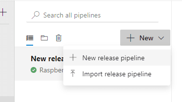 "New release pipeline" button location