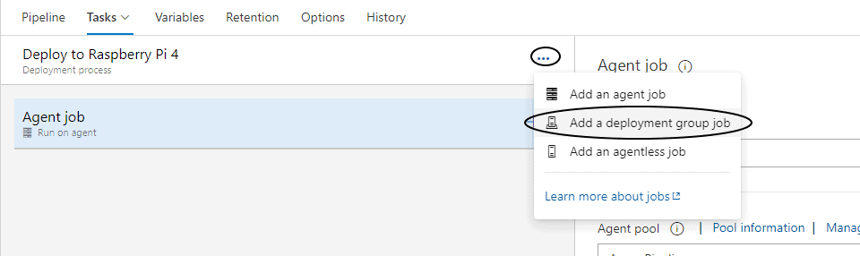 "Add a deployment group job" option