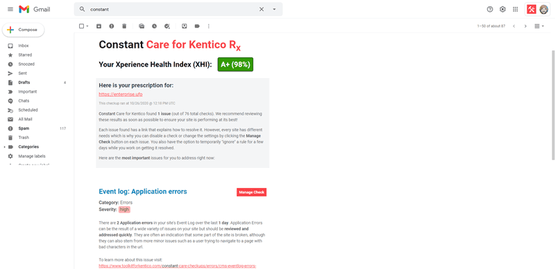 Constant Care for Kentico email