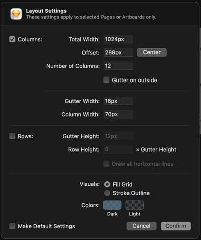 Sketch layout settings