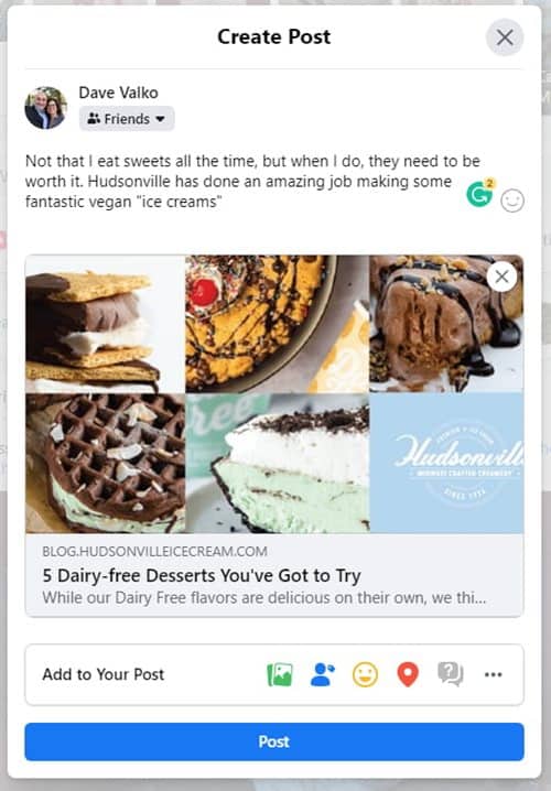 Social media post showing dairy free desserts