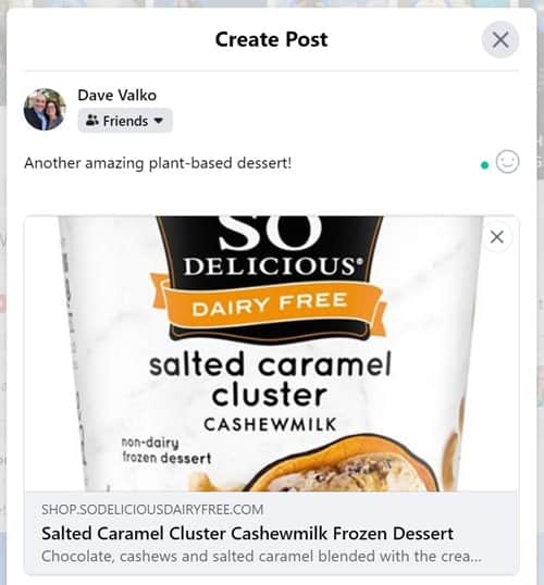 Social Media Post showing SO Delicious Brand Snack