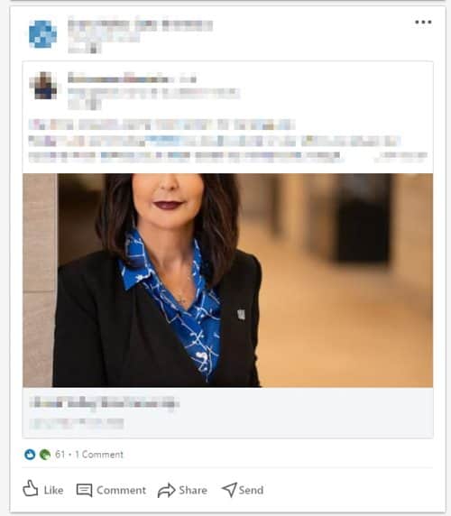 Social media post showing a woman with part of her face not showing
