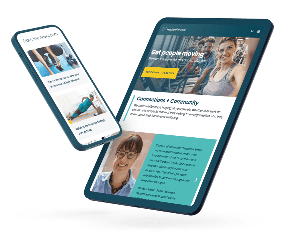 HealthFitness website displayed on mobile and tablet devices