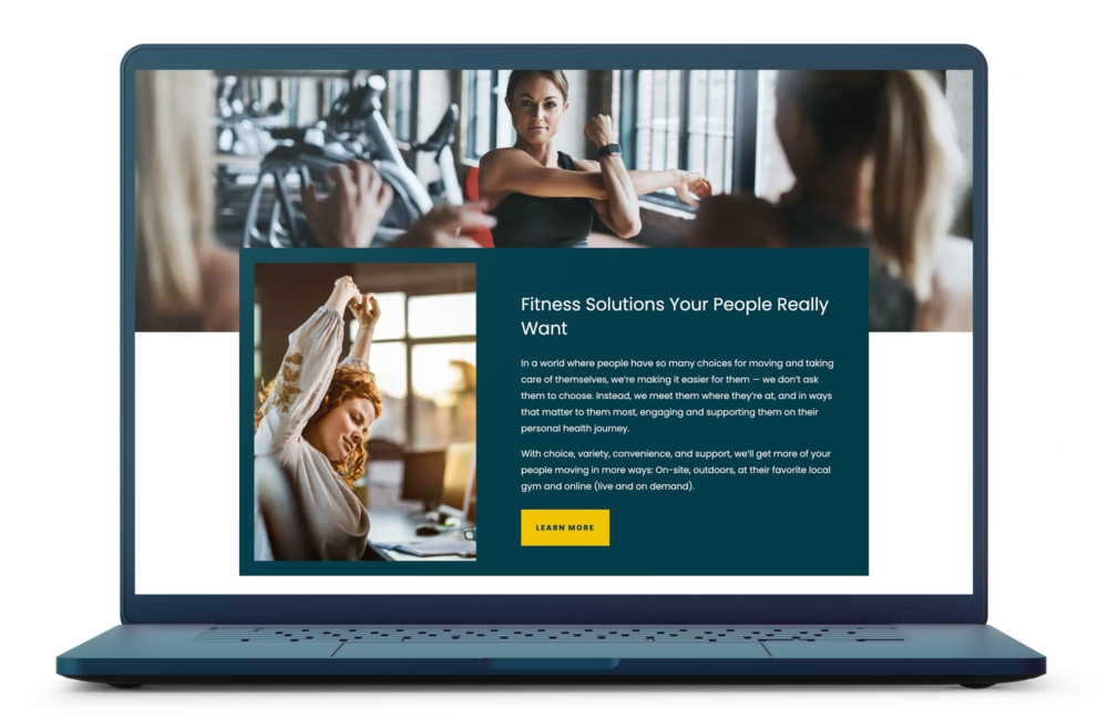 HealthFitness homepage shown on laptop