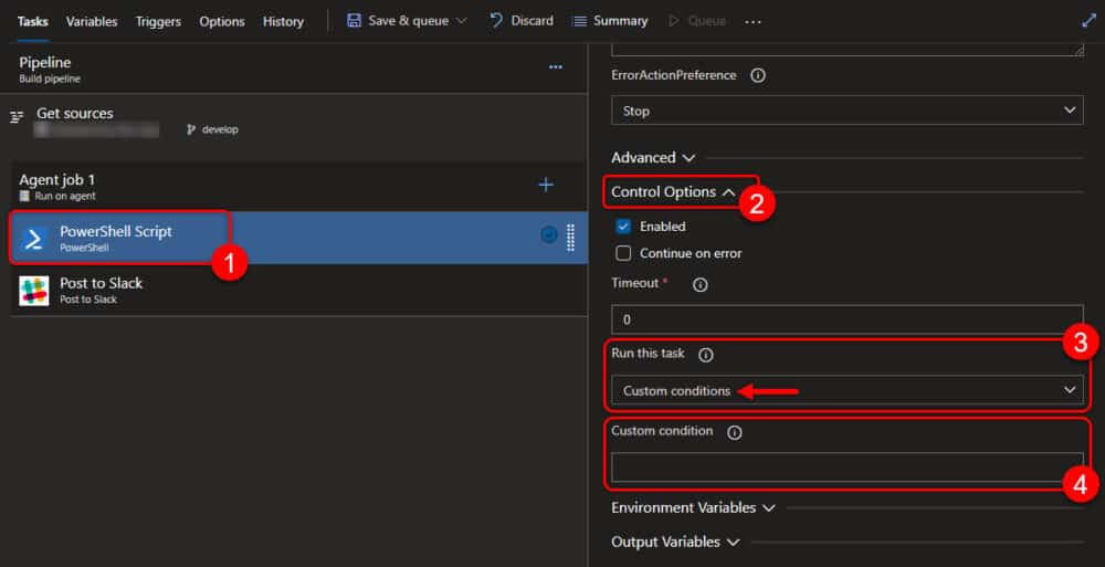 Azure DevOps custom condition setting