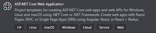 Example of adding an ASP.NET Core Web Application project