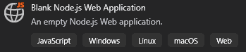 Example of creating a Blank Node.js Web Application project
