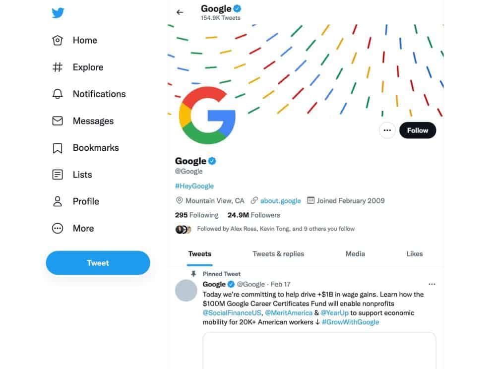 Google’s brand on Twitter