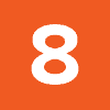 white text "8" on orange background