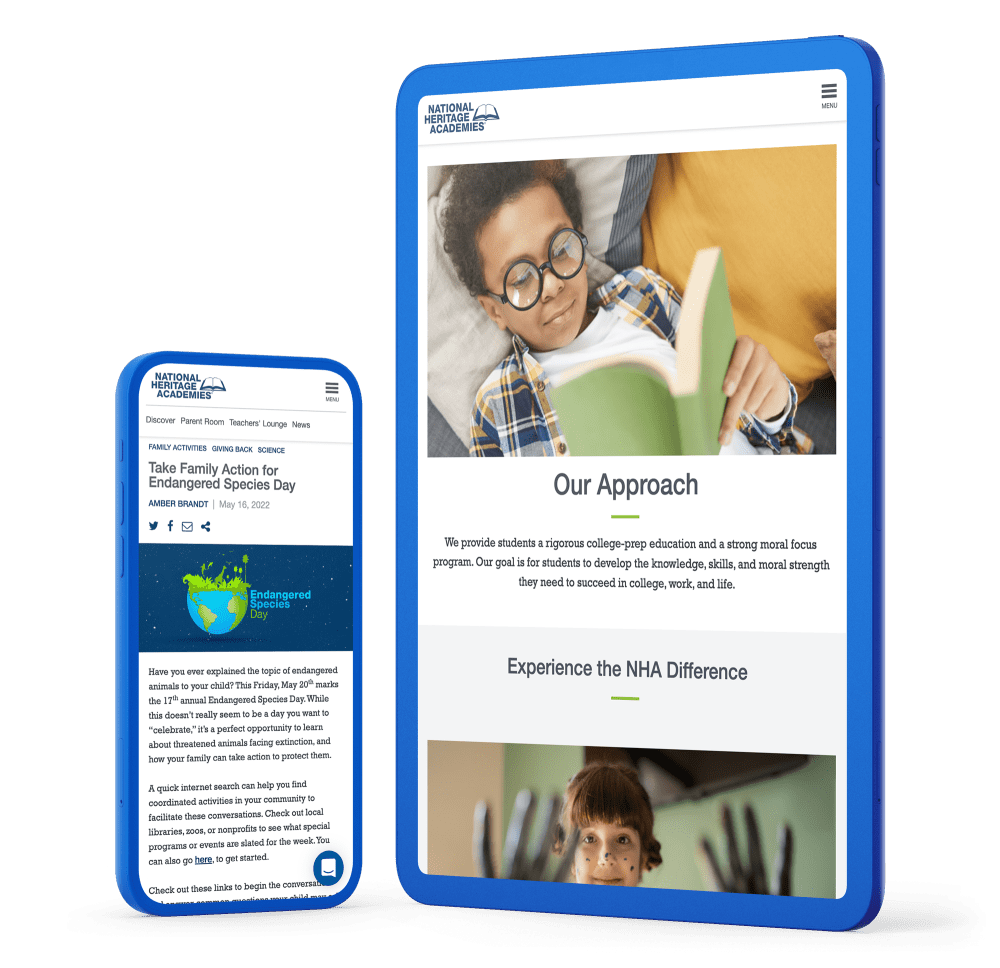 National Heritage Academies phone and tablet device mock-up