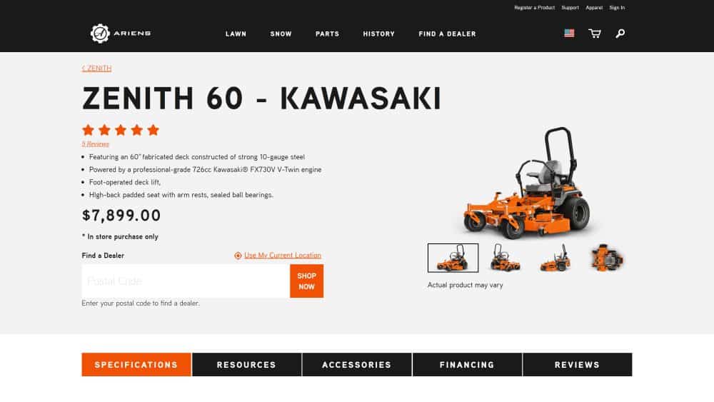 Ariens Product Detail screenshot