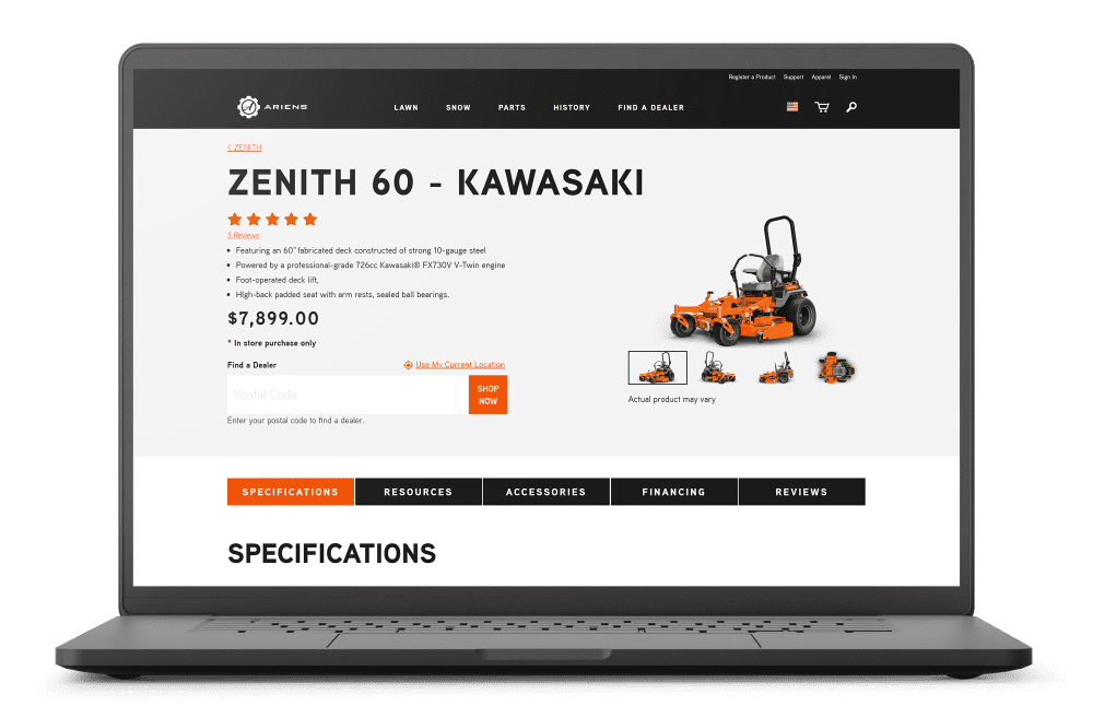 Ariens laptop device mock-up