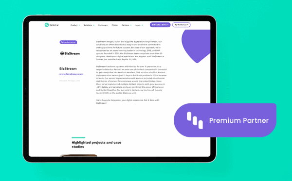 tablet devices showing BizStream's Kontent Partner status