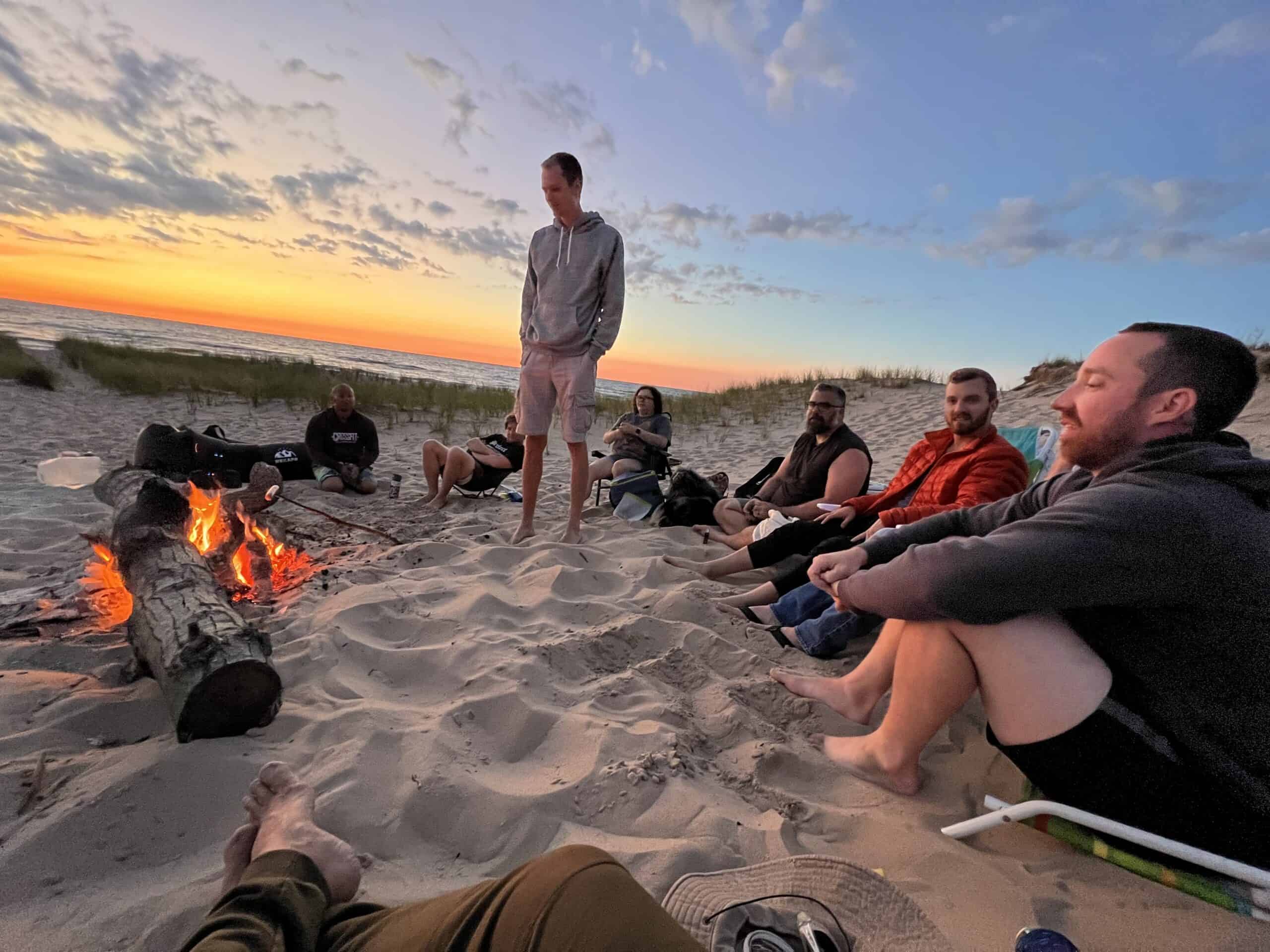 BizStreamer's on Lake Michigan beach for the annual backpacking trip