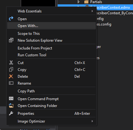 Visual Studio file menu