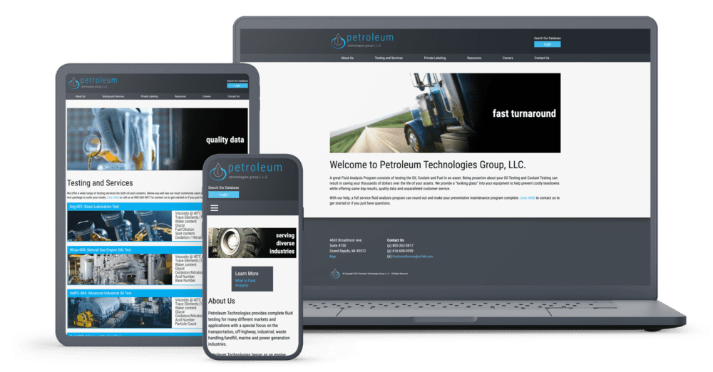 Petroleum Technologies Group homepage shown on various devices