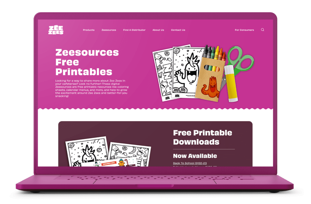 Zee Zees website shown on purple laptop