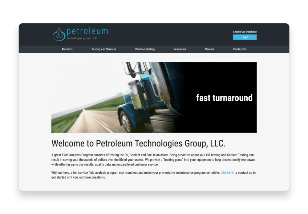 screen capture of Petroleum Technologies Group's homepage