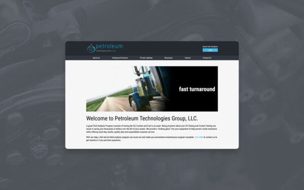 Petroleum Technologies Group homepage screen capture on gray background