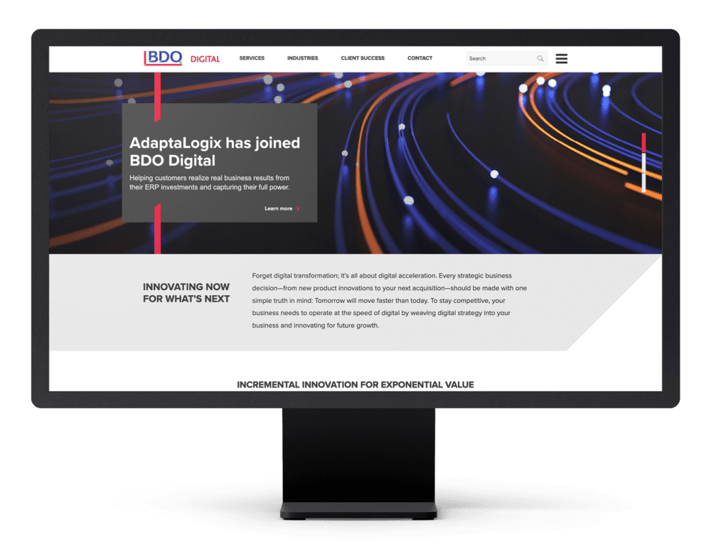 single monitor showing BDO Digital homepage