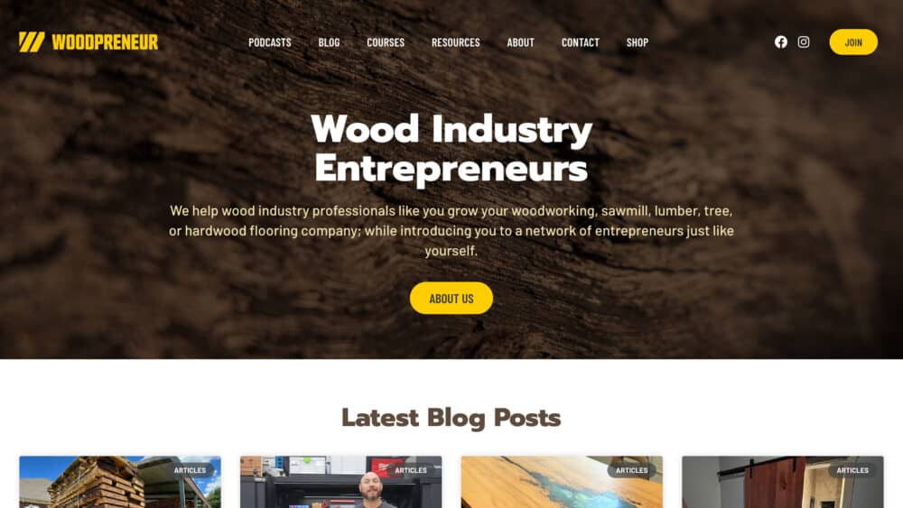 Woodpreneur website Home page