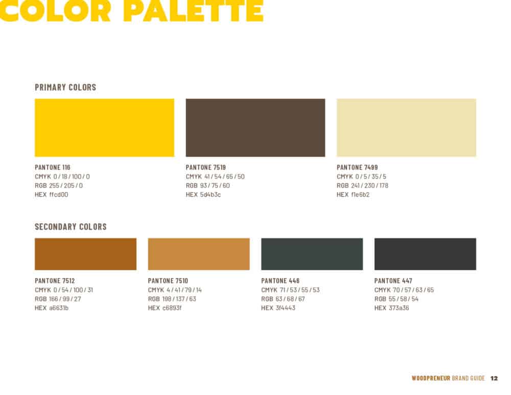 Woodpreneur Brand Guide Page Color Palette