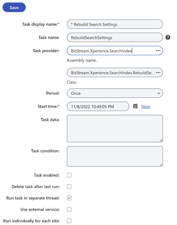 Scheduled task form