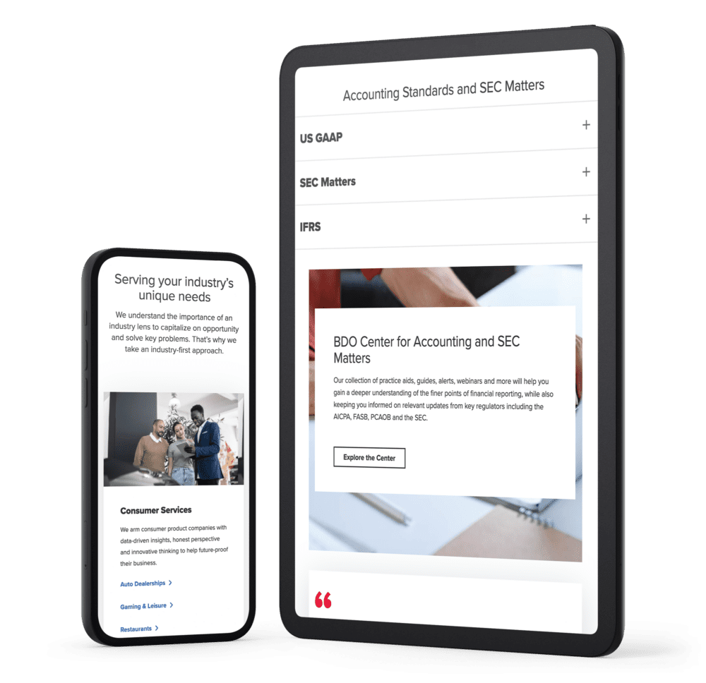 BDO USA website on phone and tablet devices