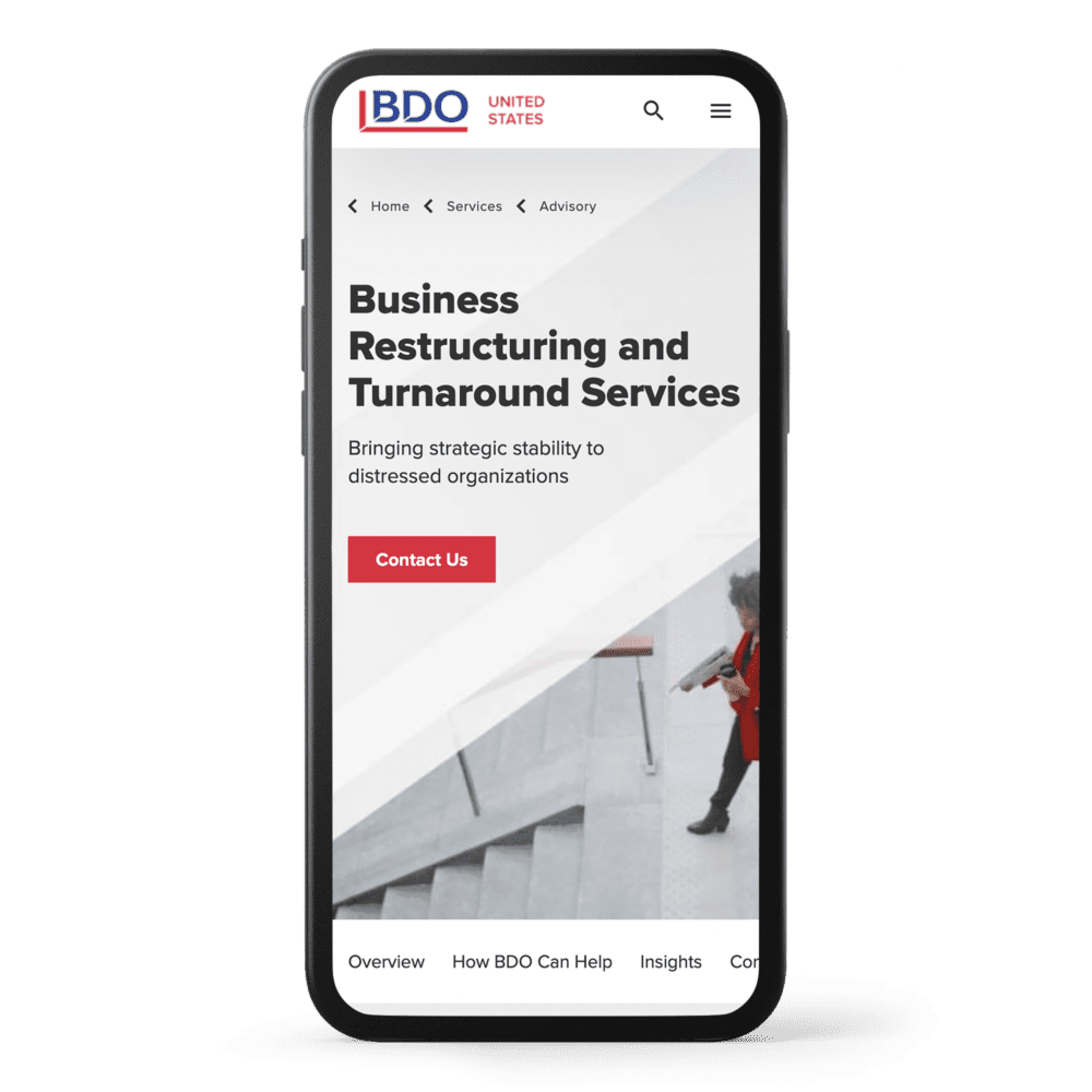 BDO USA website on phone device