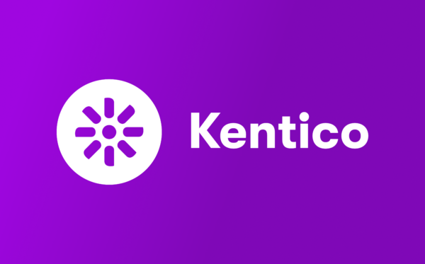 White Kentico logo on purple gradient background