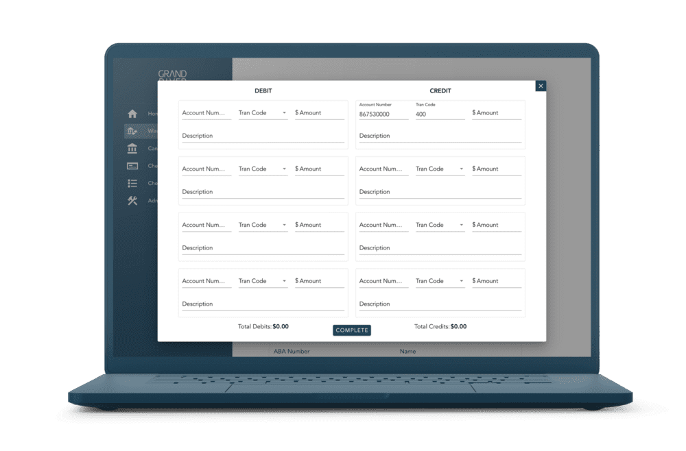 Grand River Bank money transfer screen