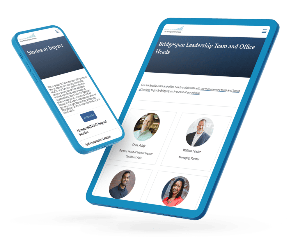Bridgespan Group website displayed on phone and tablet