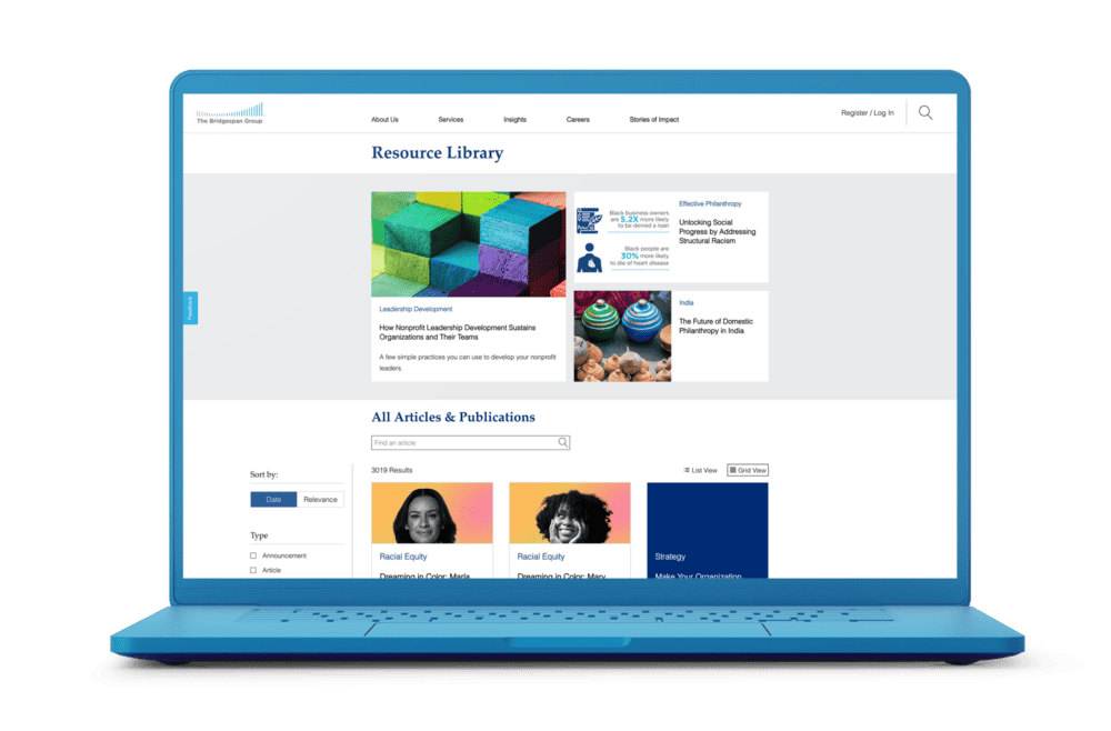 Bridgespan Group website displayed on laptop
