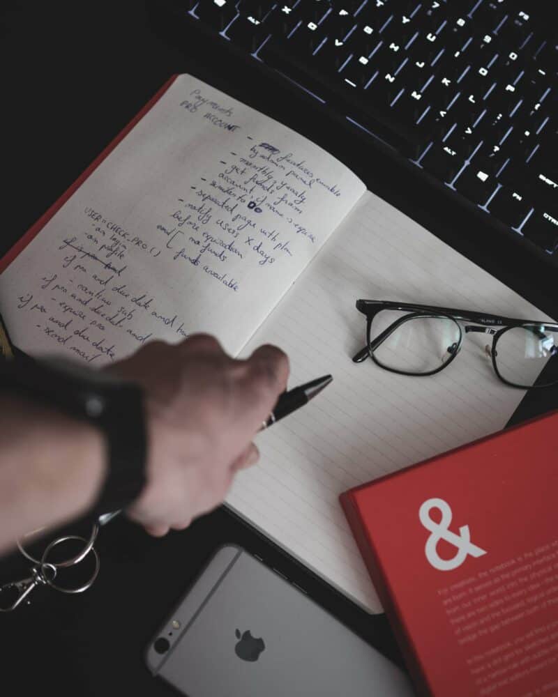 Notebook and glasses