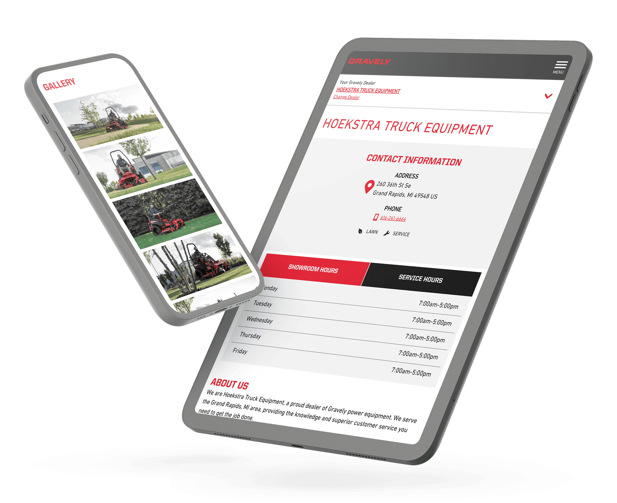 Gravely website shown on mobile and tablet