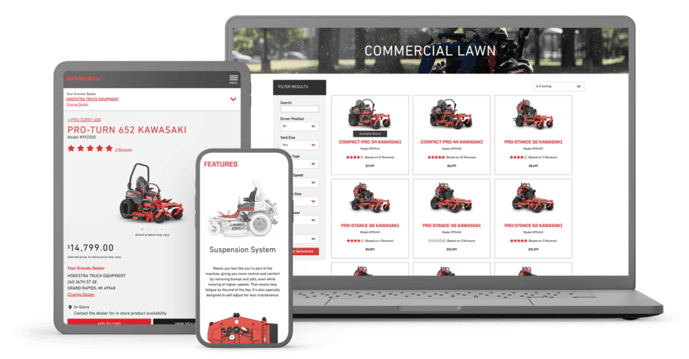 Gravely website shown on tablet, mobile and desktop