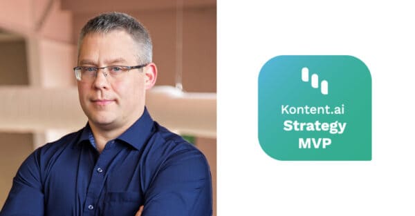 Photo of Brian McKeiver and the Kontent.ai Strategy MVP badge