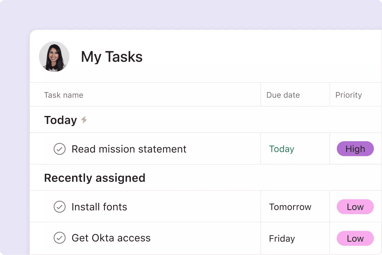 Task view of Asana