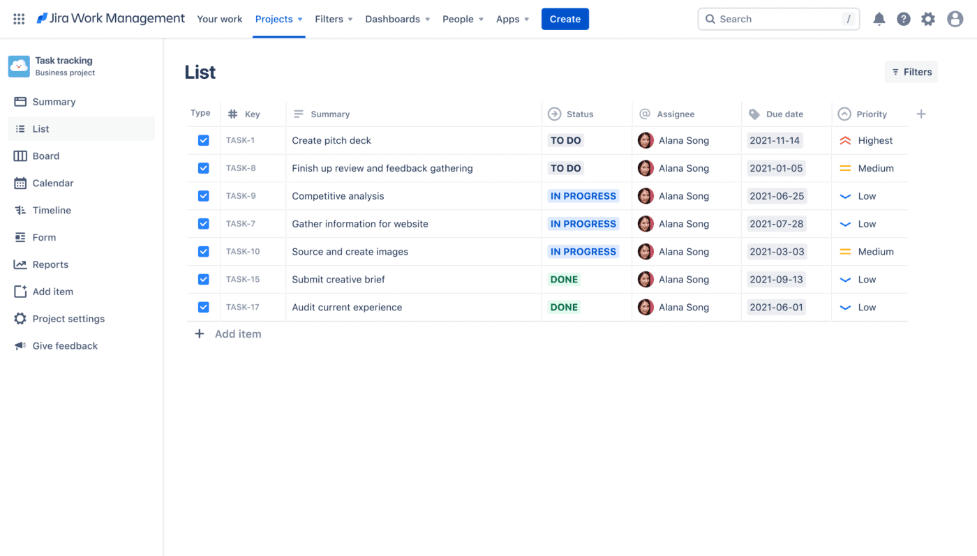 Jira time tracking list view