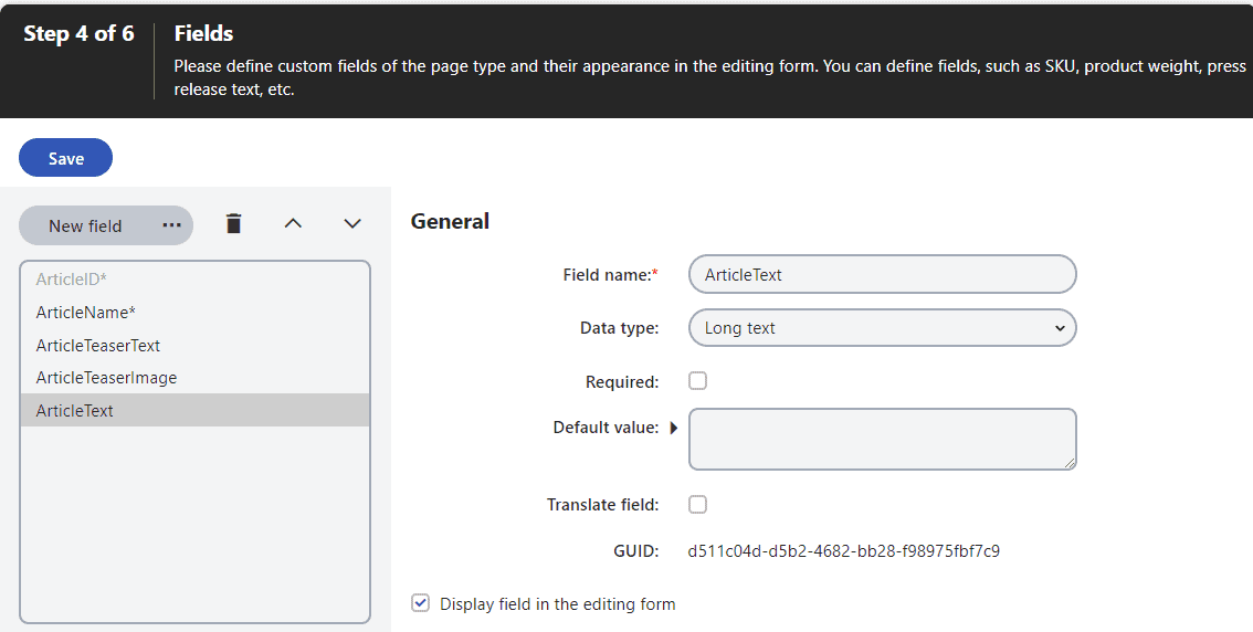 Step 4 of 6 fields